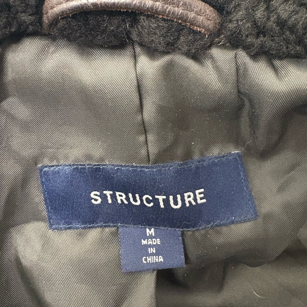 Vintage Structure Men's Brown Leather Bomber Jacket with Black Collar - Picture 2 of 8
